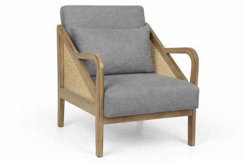 Butaca de Salón en Madera de Hevea y Ratán Gris MB-227840