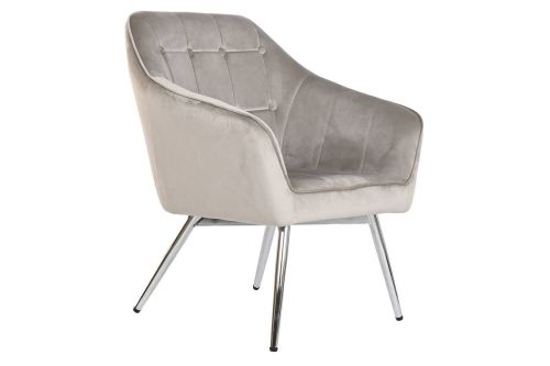 Butaca Tapizada en Velvet Gris con Patas Metálicas MB-218841