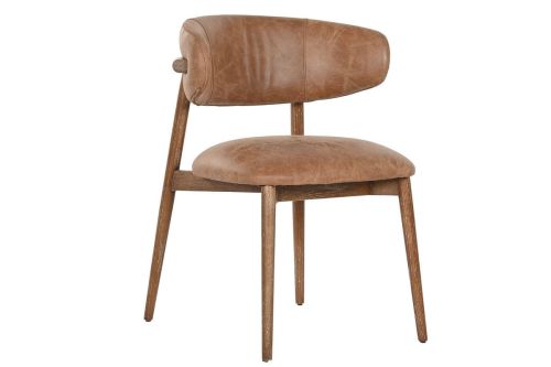 Silla de Comedor Tapizada en Piel Marrón y Fresno MB-216498