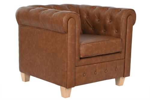 Sillón Chesterfield Estructura Tapizada en Simil Piel Marrón MB-210591