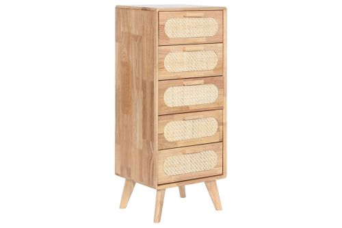 Cajonera de Madera Rubberwood con 5 Cajones de Ratán MB-212347