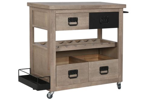 Carro Bar Auxiliar de Madera de Hevea con Ruedas MB-224108