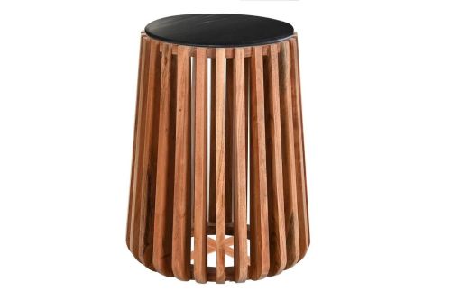 Mesa Auxiliar Redonda de Mármol y Madera de Mango Negro MB-201500