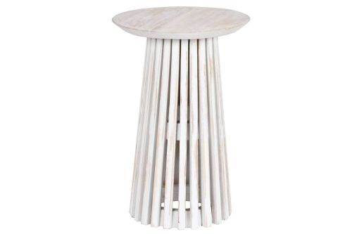 Mesa Auxiliar Redonda en Madera Mindi Decapé Blanco MB-212025