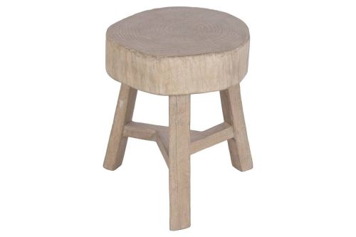 Mesita Auxiliar Redonda de Madera de Olmo Macizo Natural MB-226319