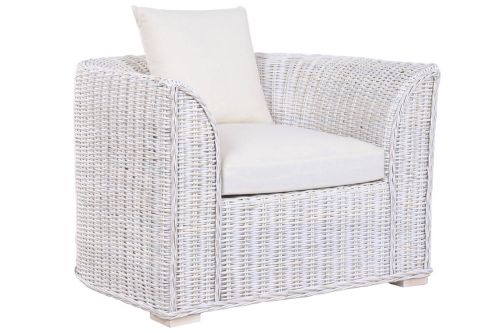Sillón de Jardín en Ratán Blanco Decapé con Cojín MB-224101