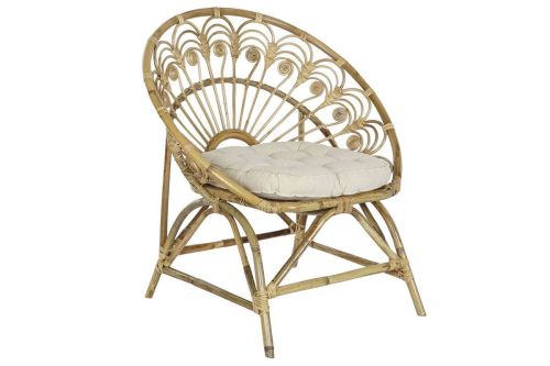 Sillón de Ratán Natural con Cojín de Algodón MB-207722
