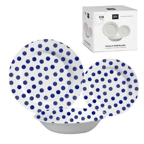 Vajilla de Porcelana 18 piezas topos azul 299618