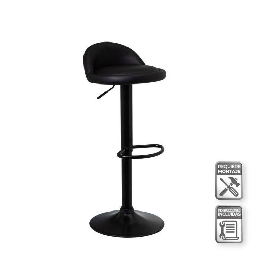 Taburete Alto Regulable de Cuero Sintético Negro 805401