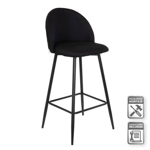 Taburete Alto Tapizado con Patas de Metal Negro 805381