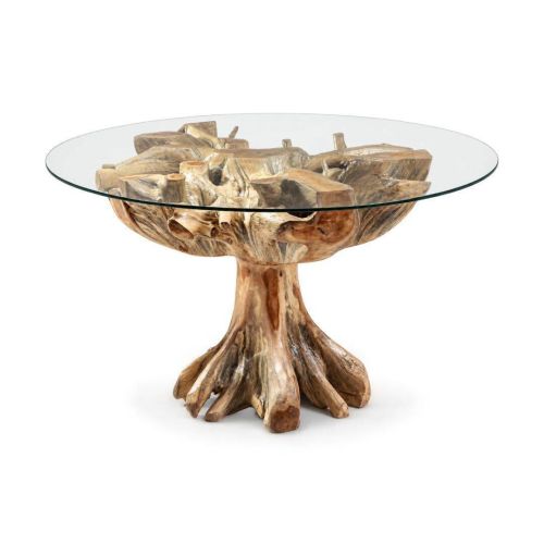Mesa de Comedor con Raíz de Teka Maciza y Vidrio 32-125