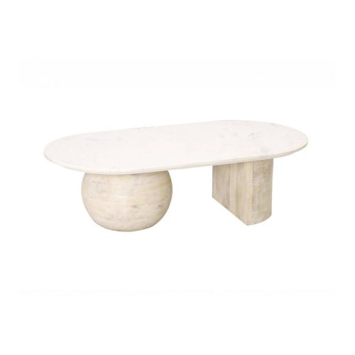 Mesa de centro SEXTANS de madera de mango con patas asimétricas y superficie de mármol 35-176
