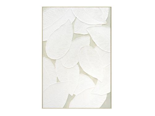 Cuadro Decorativo Abstracto con Hojas en Relieve Blanco 82 cm 80-225