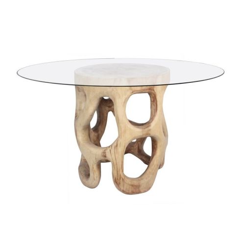 Mesa de Comedor Redonda de Madera y Cristal 130 cm 32-229