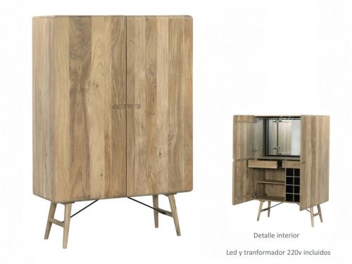 Mueble Bar de Madera de Acacia con Botellero 100x40x150 cm 35-213