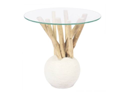 Mesa Auxiliar Redonda de Madera Dolken y Cristal 40 cm 32-225