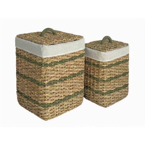 Pack 2 Cestos de Ropa Cuadrado de Fibra Natural con Tapa y Asas 02-104