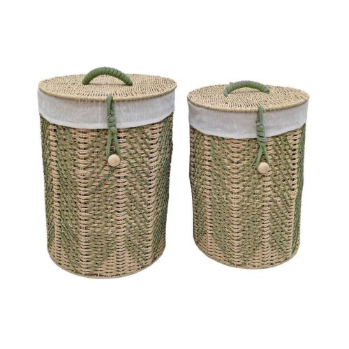 Pack 2 Cestos de Ropa de Fibra Natural con Tapa y Asas Verde 58 cm 02-101