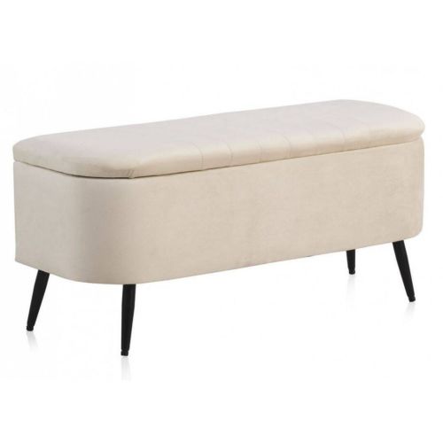 Banqueta Baúl Tapizada en Terciopelo Beige y Metal GABAR 10276