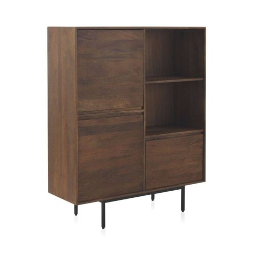 Aparador alto de 3 puertas lisas de madera de mango color natural con patas de metal GABAR 10819