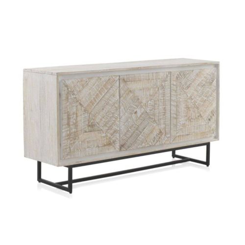 Aparador blanco patinado de tres puertas de madera de mango GABAR 10824