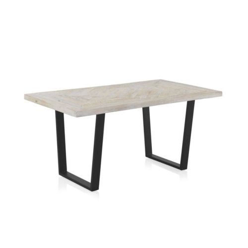 Mesa de comedor de madera de mango color blanco patinado GABAR 10827