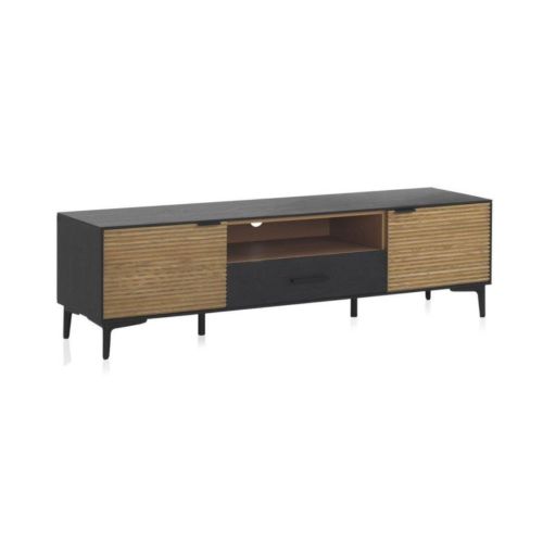 Mueble de TV Chapado en Fresno Natural con Cajón Negro GABAR 10976