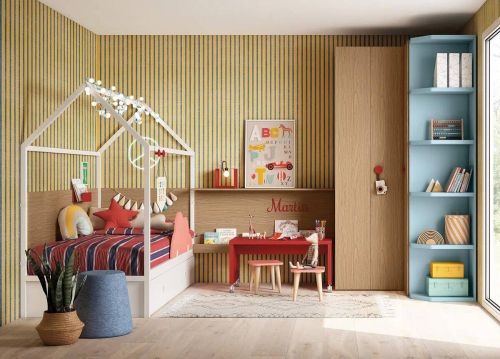 Dormitorio Infantil con Cama Casita y Armario de Rincón DELULU 40