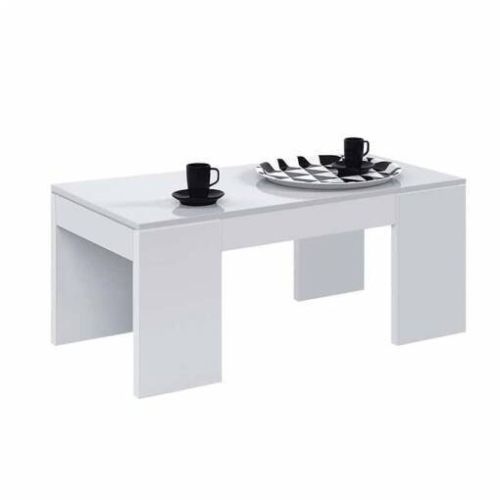 Mesa blanca de melamina con tapa elevable y almacenamiento 001637BO