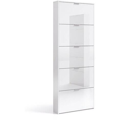 Zapatero blanco brillante de 5 puertas con capacidad para 15 pares de zapatos 007815BO