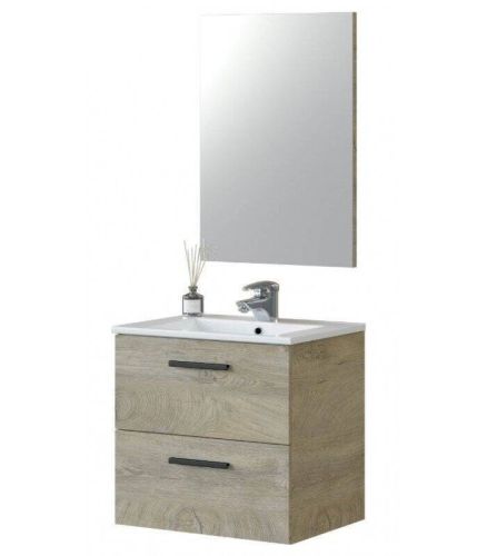 Conjunto de Baño Suspendido 60 cm con Espejo Roble Alaska NOA 305180C