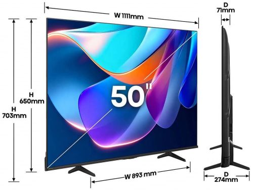 Televisor 50" Hisense UHD 4K con Dolby Vision y Smart TV 50A6S