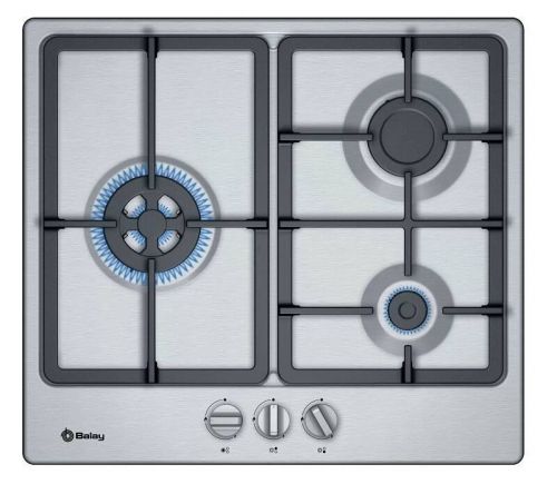 Encimera de Gas 3 Fuegos con Autoencendido BALAY Inoxidable 3ETX563HB