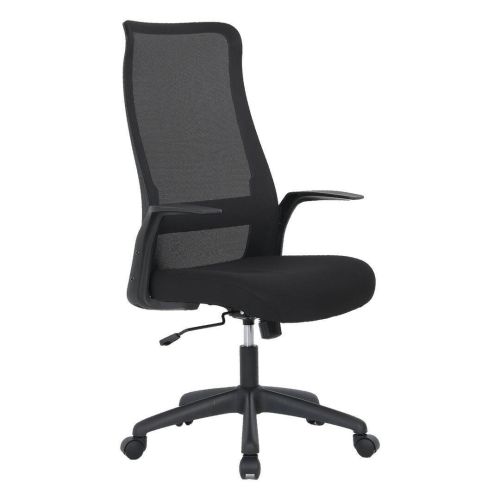 Silla de Oficina con Ruedas Tapizada en Tela y Rejilla Negra MAR