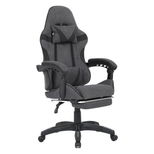 Silla Gaming Reclinable Tapizada en Poliester Gris y Negro URANO