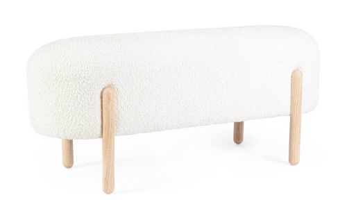 Banco Tapizado Efecto Bouclé Acabado Blanco con Patas de Abedul 0721655