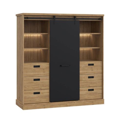 Buffet con 6 Cajones y LED en Roble Waterford y Negro KASZIMIRO KZMR631B-M328