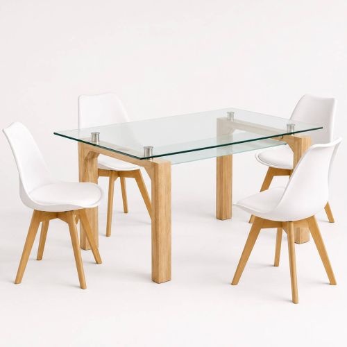 Conjunto Mesa Comedor Cristal y 4 Sillas Blancas SENSEI