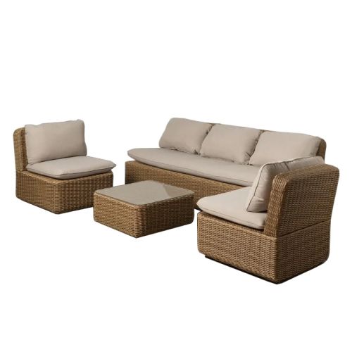 Conjunto de Jardín Estructura de Aluminio-Ratán Sintético Natural-Beige 614448