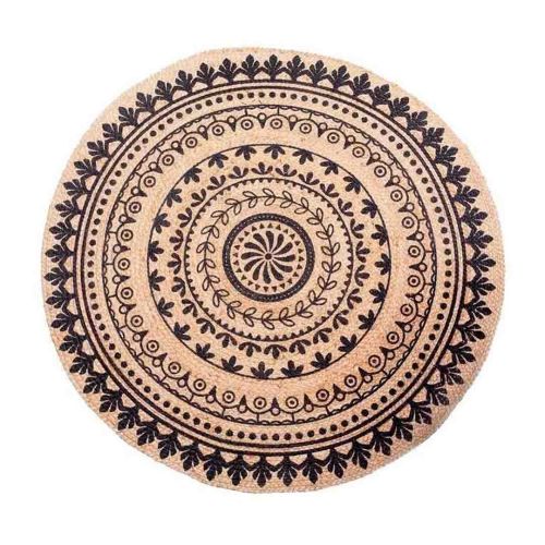 Alfombra natural de yute con detalles color negro 120x120x1cm