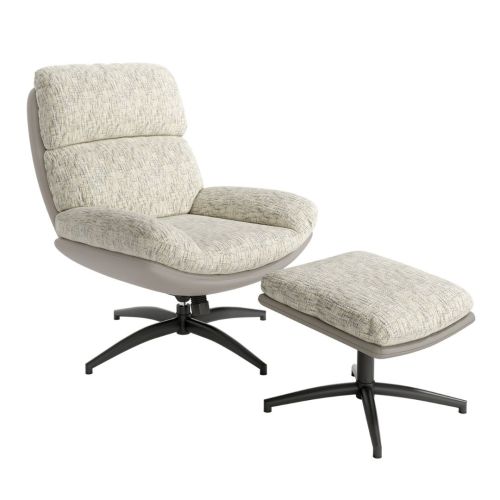Sillón Giratorio Basculante con Ottoman Tela Color Perla+Nube DENIA CG2214PN