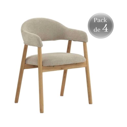 Pack de 4 Sillones de Madera-Chenilla Beige GABAR 11331