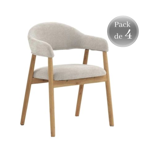 Pack de 4 Sillones de Madera-Chenilla Blanca GABAR 11330