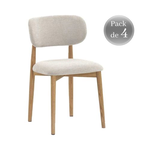Pack de 4 Sillones de 46 cm Madera-Chenilla Blanca GABAR 11334