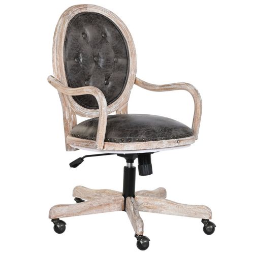 Silla con ruedas madera de abeto y PU marrón oscuro ergonómica MB-203408