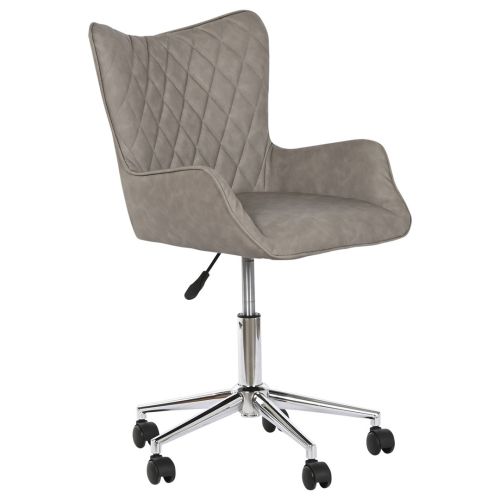 Silla oficina tapizada en poliéster con base metálica y ruedas gris claro MB-208356