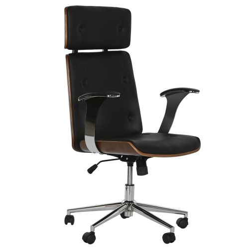 Silla de Oficina en Madera y PU Negra con Ruedas y Reposabrazos Metálicos de 108,5 cm MB-215928