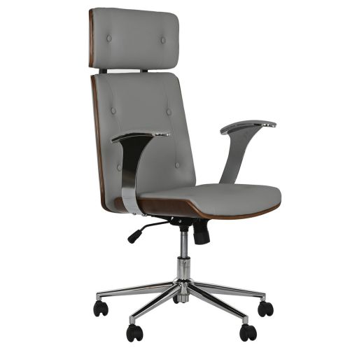 Silla de Oficina en Madera y PU Gris con Ruedas y Reposabrazos Metálicos de 108,5 cm MB-215932