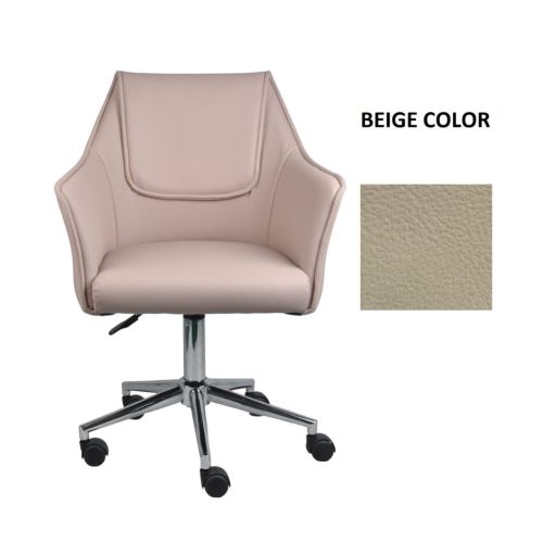 Silla de Oficina Beige con Asiento y Respaldo en PU y Ruedas Metálicas MB-222428
