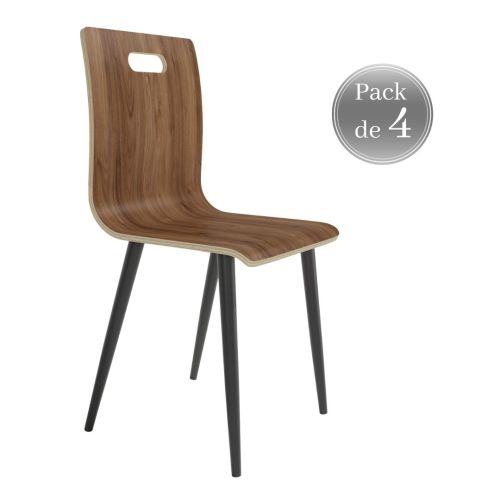 Juego de 4 Sillas de Comedor en Contrachapado y Patas Negras SOFIA